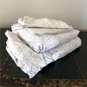 4pc Ralph Lauren Gray Paisley KING Sheet Set Extra 18" Deep Mattress 100% Cotton